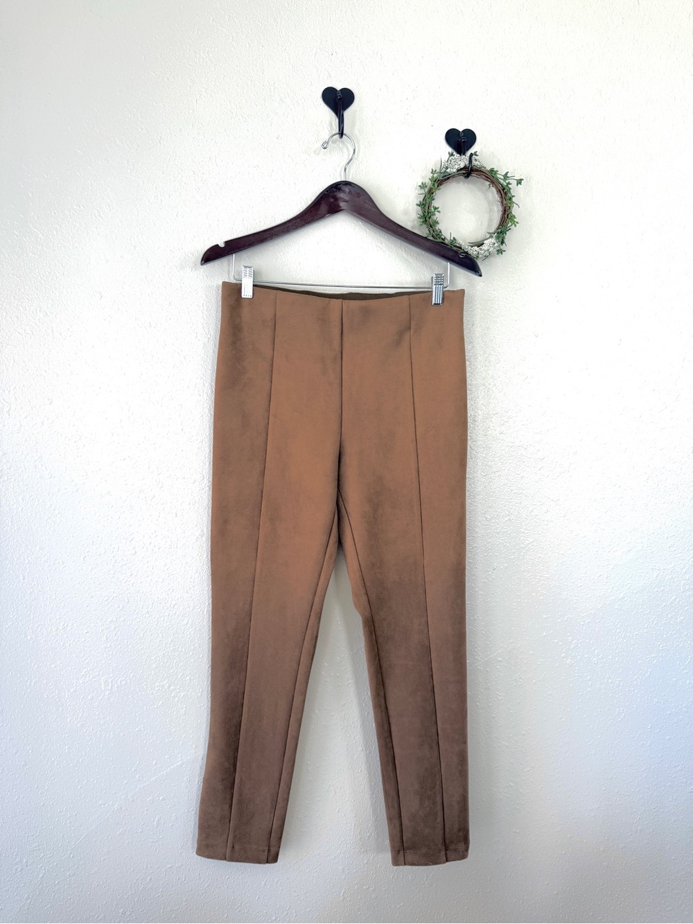 LOFT Camel Brown High-Rise Faux Suede Stretch Ankle Pants Side Zip | M - Picture 3 of 11